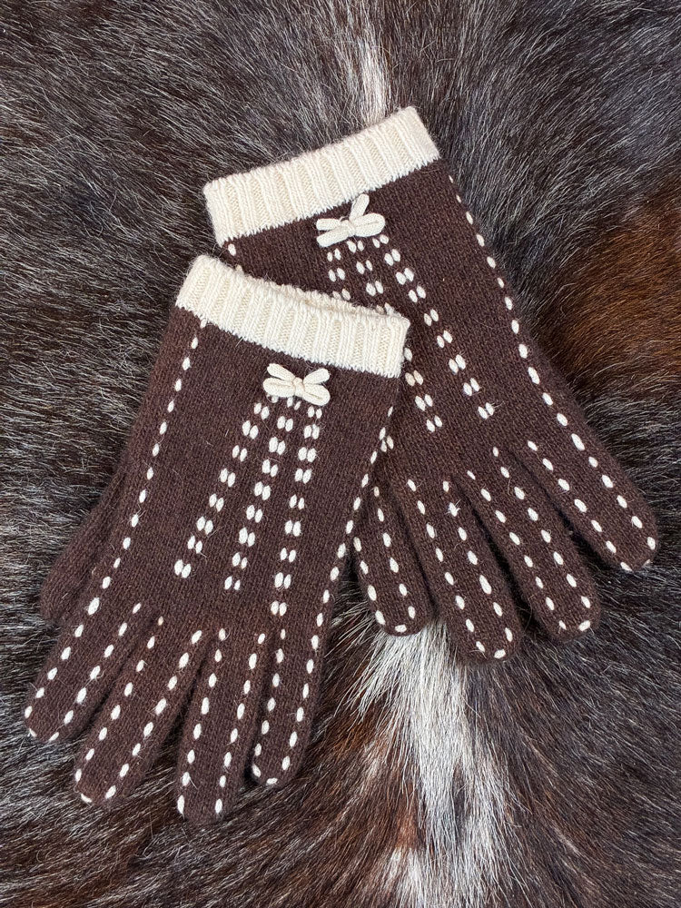 Moschino 2000s Brown Wool Knit Gloves with Bow Detail
