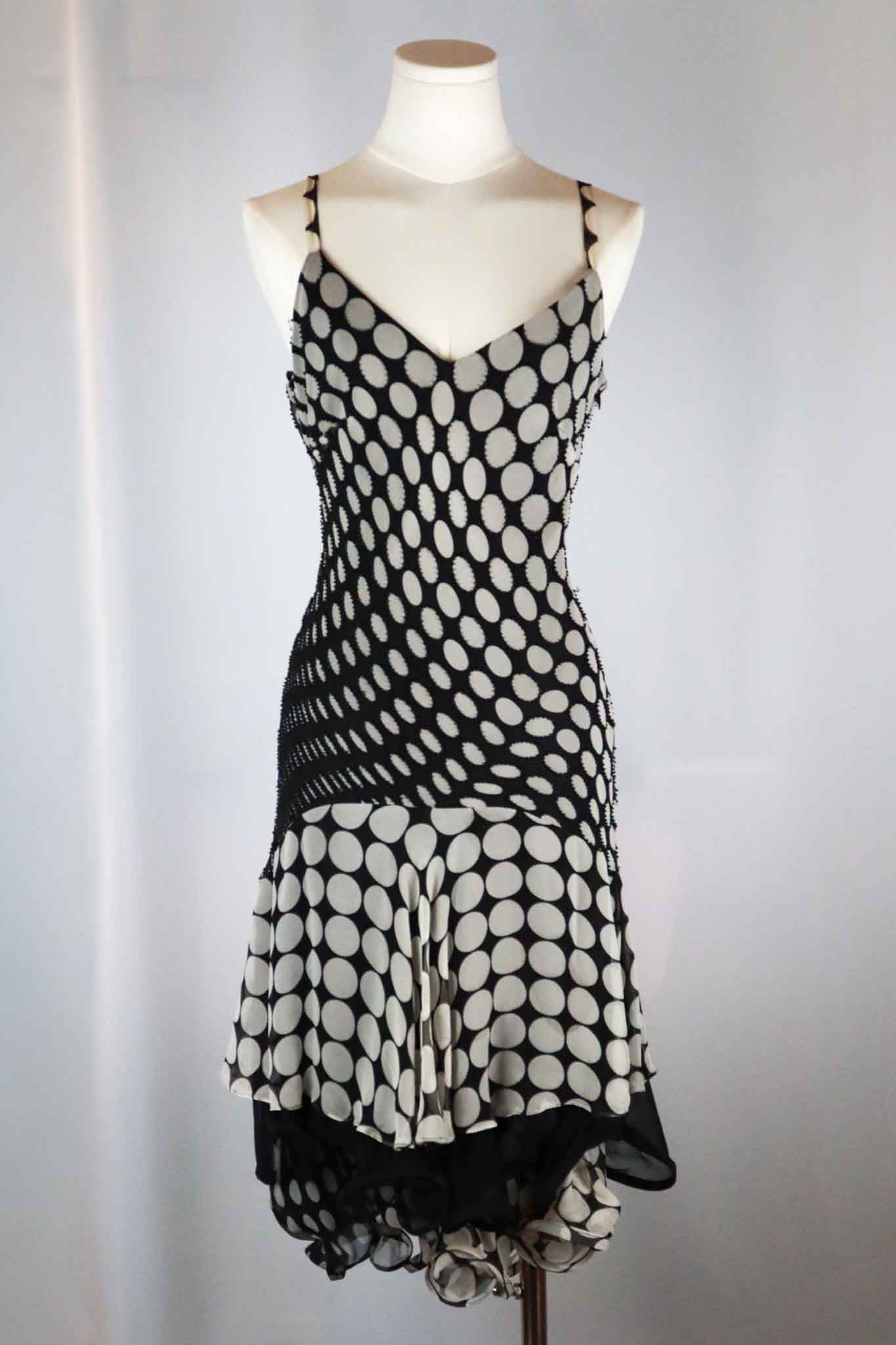 Bagliori Silk Polka Dot Beaded Dress – M