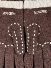 Moschino 2000s Brown Wool Knit Gloves with Bow Detail