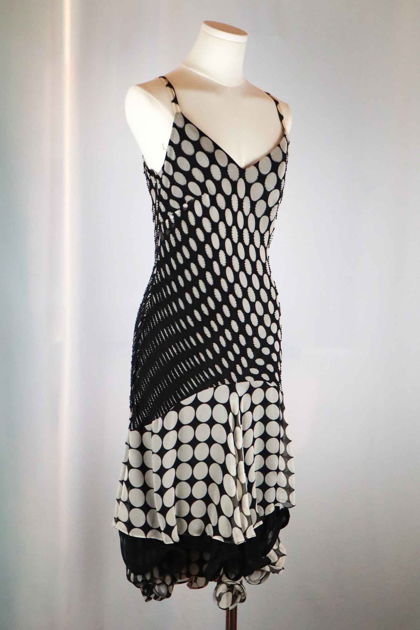 Bagliori Silk Polka Dot Beaded Dress – M