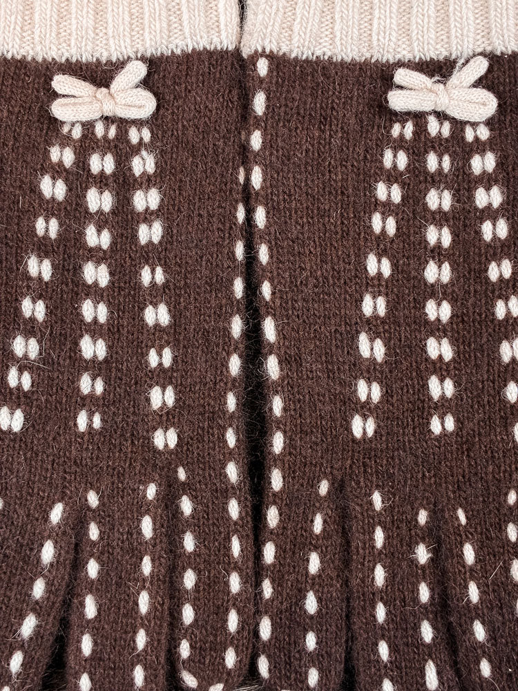 Moschino 2000s Brown Wool Knit Gloves with Bow Detail