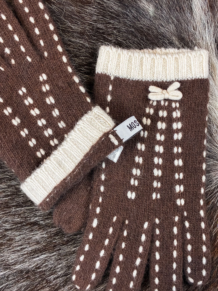 Moschino 2000s Brown Wool Knit Gloves with Bow Detail