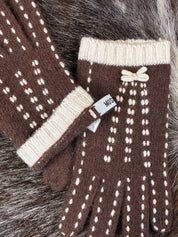 Moschino 2000s Brown Wool Knit Gloves with Bow Detail