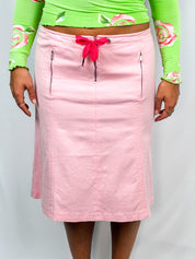 Richmond Denim 2000s Pink Zip-Pocket A-Line Midi Skirt - M