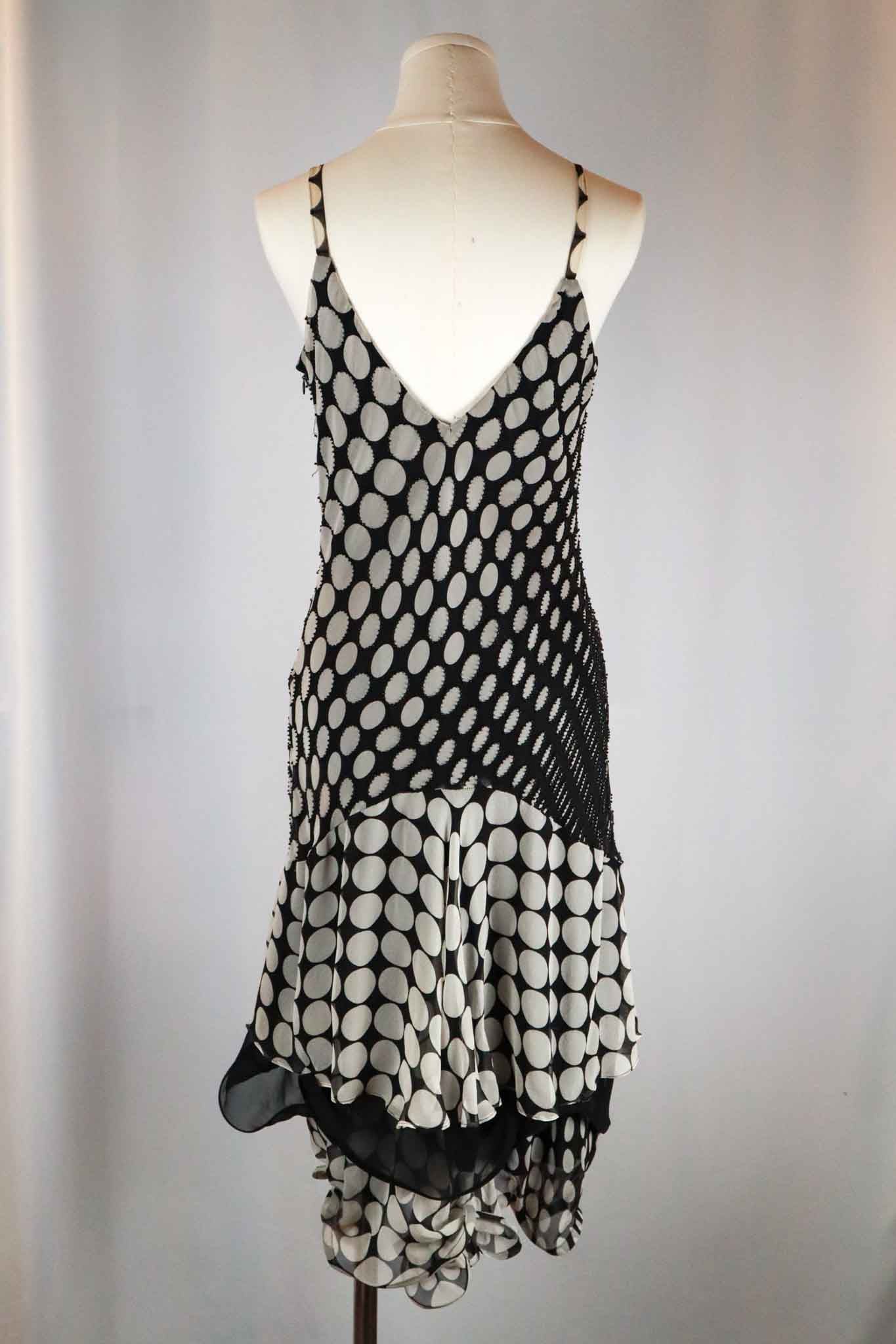 Bagliori Silk Polka Dot Beaded Dress – M