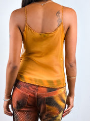 Luisa Spagnoli 2000s Gold Beaded Sequin Mesh Tank - S/M
