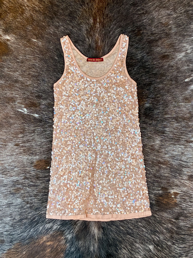 Sete di Jaipur 2000s Nude Sequin Tank Dress