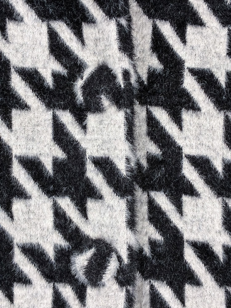 2000s Houndstooth Faux Fur Collar Wrap Coat