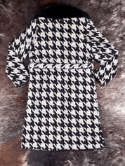 2000s Houndstooth Faux Fur Collar Wrap Coat