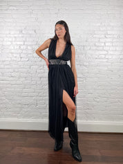 Elisabetta Franchi Black Tulle Gown with Corset Belt