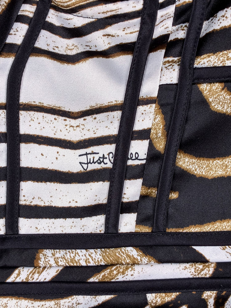 Roberto Cavalli 2000s Gold Zebra Print Bustier Mini Dress