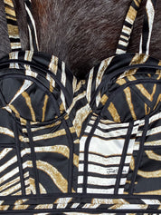 Roberto Cavalli 2000s Gold Zebra Print Bustier Mini Dress