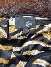 Roberto Cavalli 2000s Gold Zebra Print Bustier Mini Dress