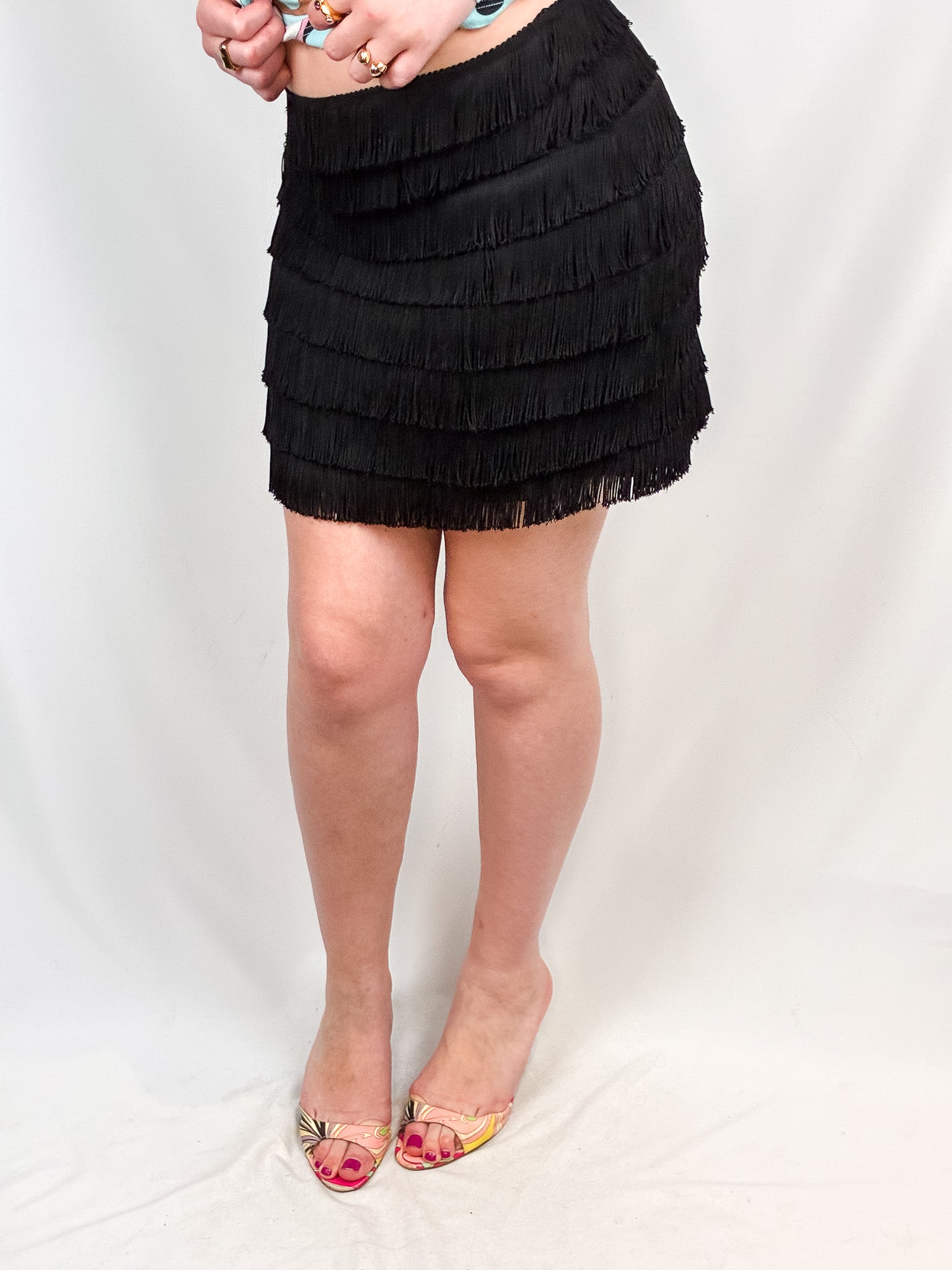 Moschino 2000s Black Tiered Fringe Mini Skirt - M/L