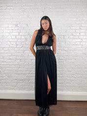 Elisabetta Franchi Black Tulle Gown with Corset Belt