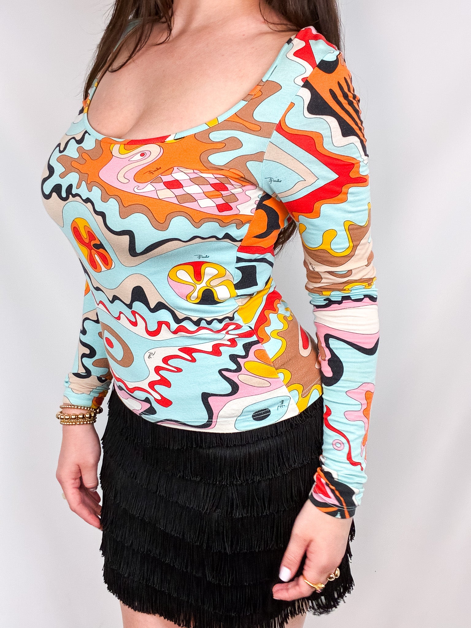 Emilio Pucci 2000s Abstract Swirl Print Long-Sleeve Top - M