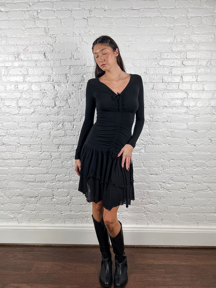 Plein Sud 2000s Black Ruched Wool-Blend Dress