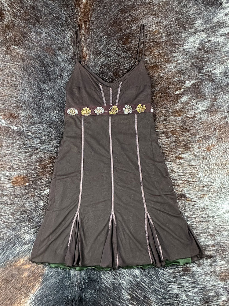 Cristinaeffe Brown Dress Sequin Flowers