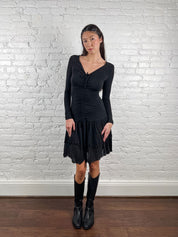 Plein Sud 2000s Black Ruched Wool-Blend Dress