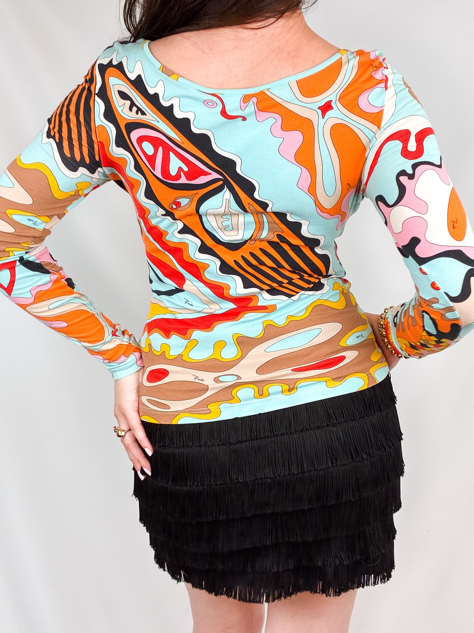 Emilio Pucci 2000s Abstract Swirl Print Long-Sleeve Top - M