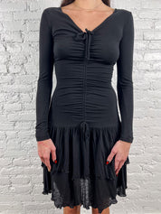 Plein Sud 2000s Black Ruched Wool-Blend Dress