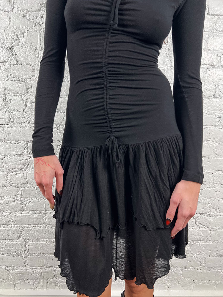 Plein Sud 2000s Black Ruched Wool-Blend Dress