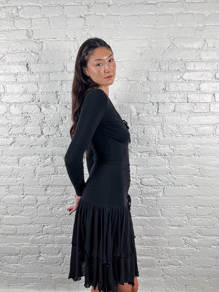 Plein Sud 2000s Black Ruched Wool-Blend Dress