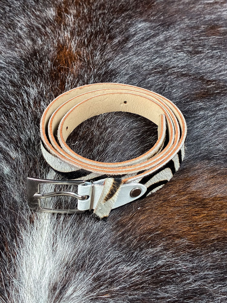 Zebra Print Haircalf Leather Belt