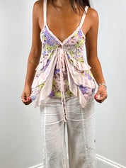 Scrupoli 2000s Ditsy Floral Mesh Ruffle Camisole - XS/S
