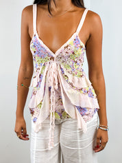 Scrupoli 2000s Ditsy Floral Mesh Ruffle Camisole - XS/S