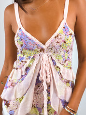Scrupoli 2000s Ditsy Floral Mesh Ruffle Camisole - XS/S