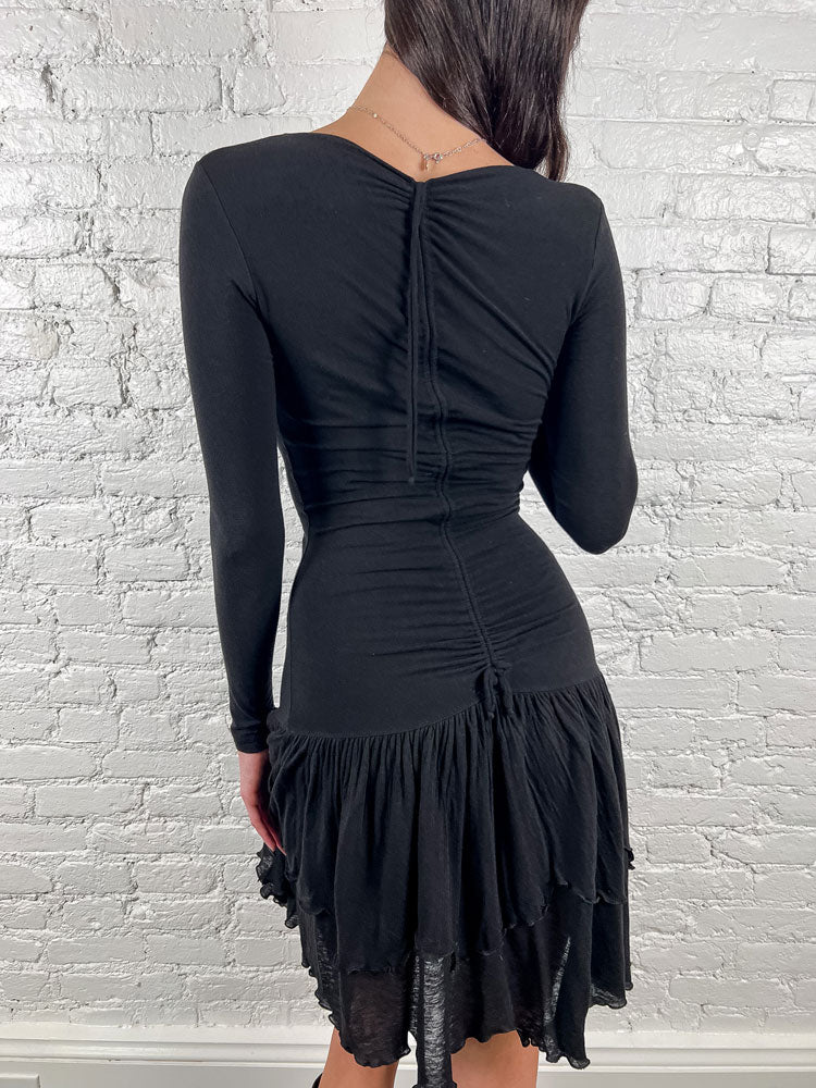 Plein Sud 2000s Black Ruched Wool-Blend Dress