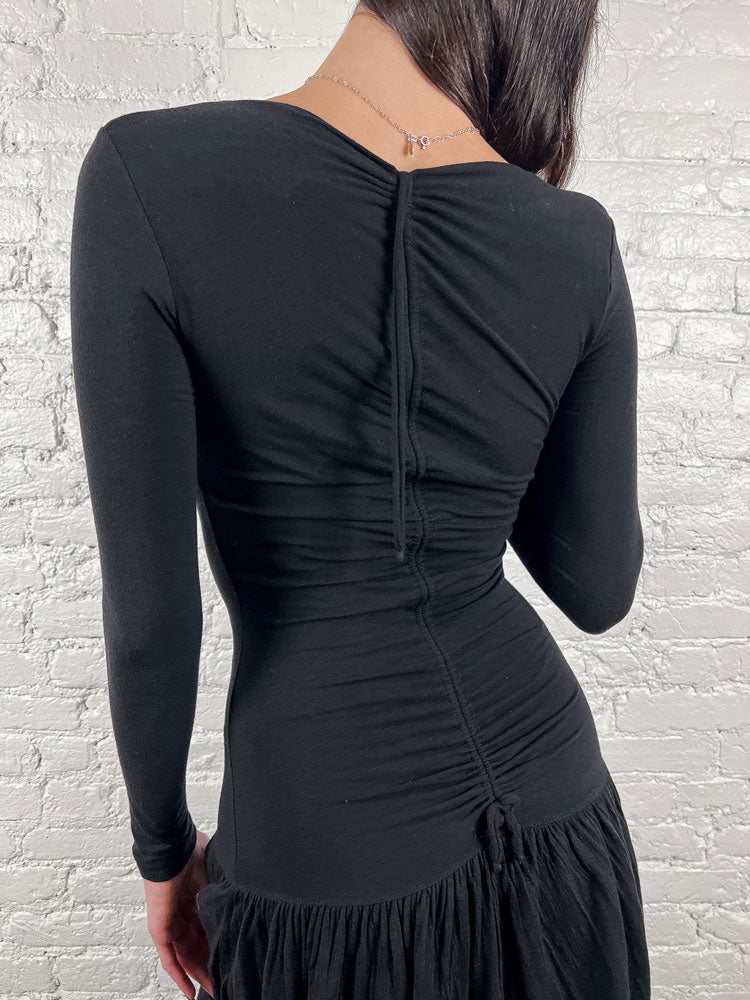 Plein Sud 2000s Black Ruched Wool-Blend Dress