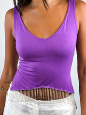 Enzo Loco 2000s Purple Beaded Fringe Tank Top - XS/S