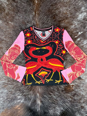 Custo Barcelona 2000s Pink and Red Mythic Birds Long Sleeve Top