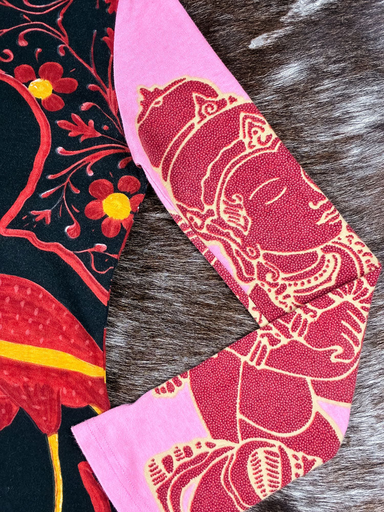 Custo Barcelona 2000s Pink and Red Mythic Birds Long Sleeve Top