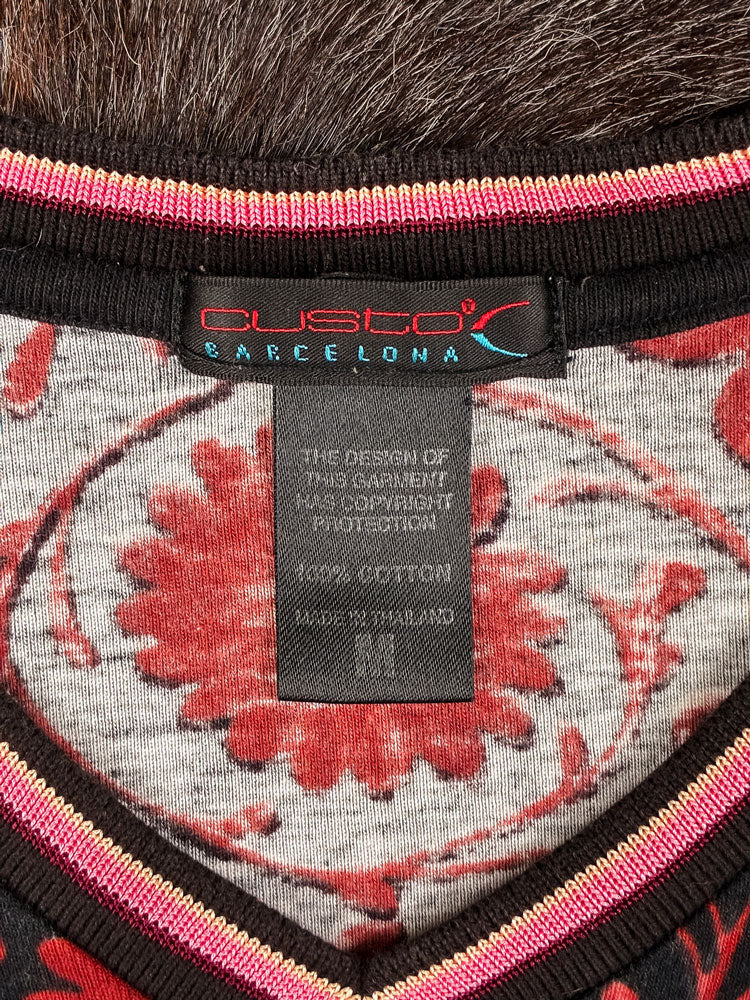 Custo Barcelona 2000s Pink and Red Mythic Birds Long Sleeve Top