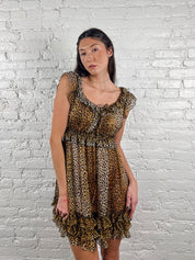 D&G 2000s Silk Leopard Ruffle Mini Dress