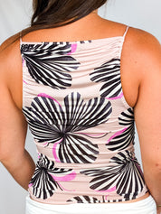 Emporio Armani Swim 2000s Pink & Black Floral Print Ruched Tank - M/L