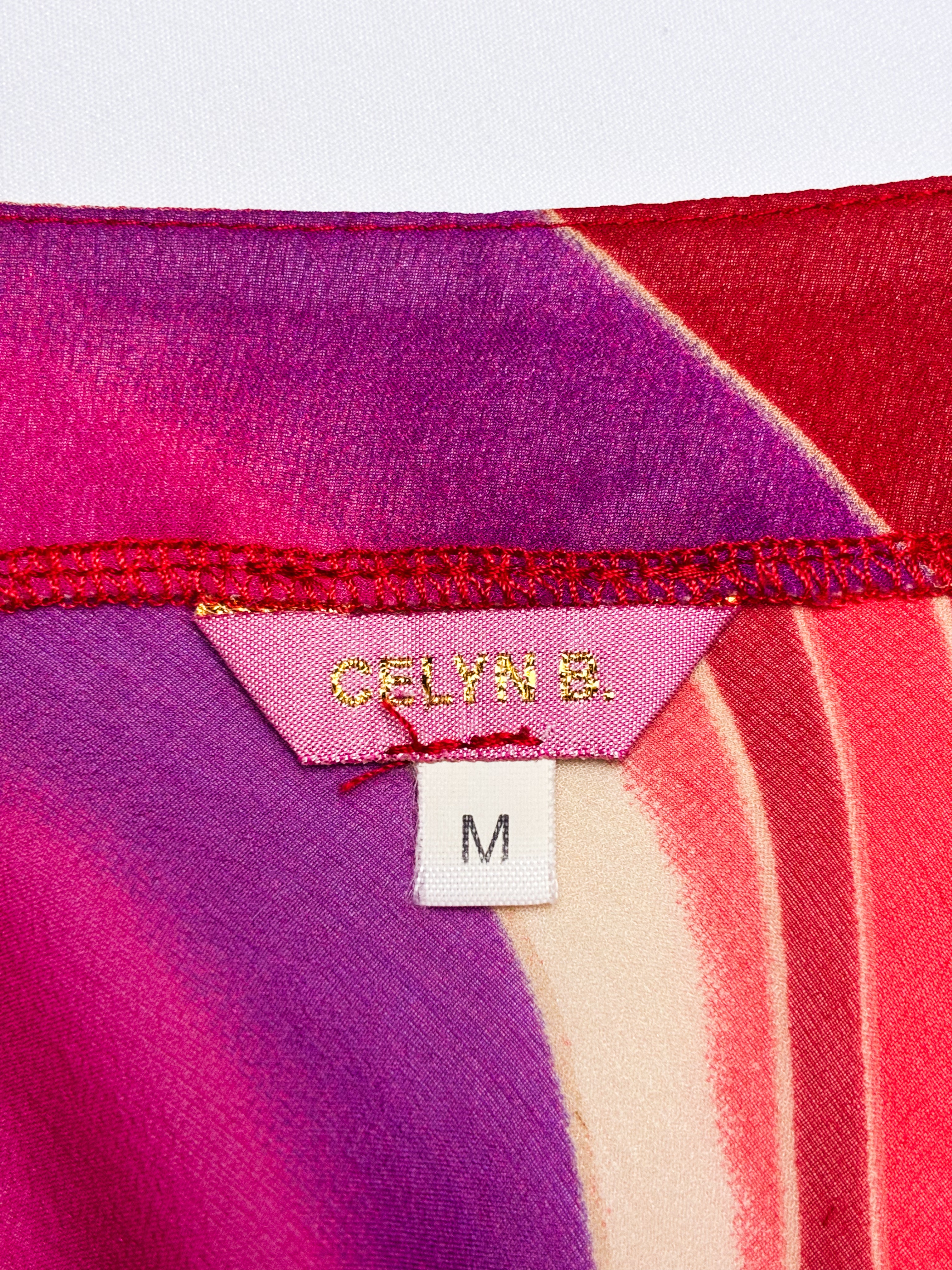 Celyn b. 2000s Pink Chevron Print Silk Handkerchief Hem Blouse - M