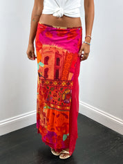 Kenzo Jeans 2000s Taj Mahal Print Sheer Mesh Maxi Skirt - M/L
