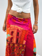 Kenzo Jeans 2000s Taj Mahal Print Sheer Mesh Maxi Skirt - M/L
