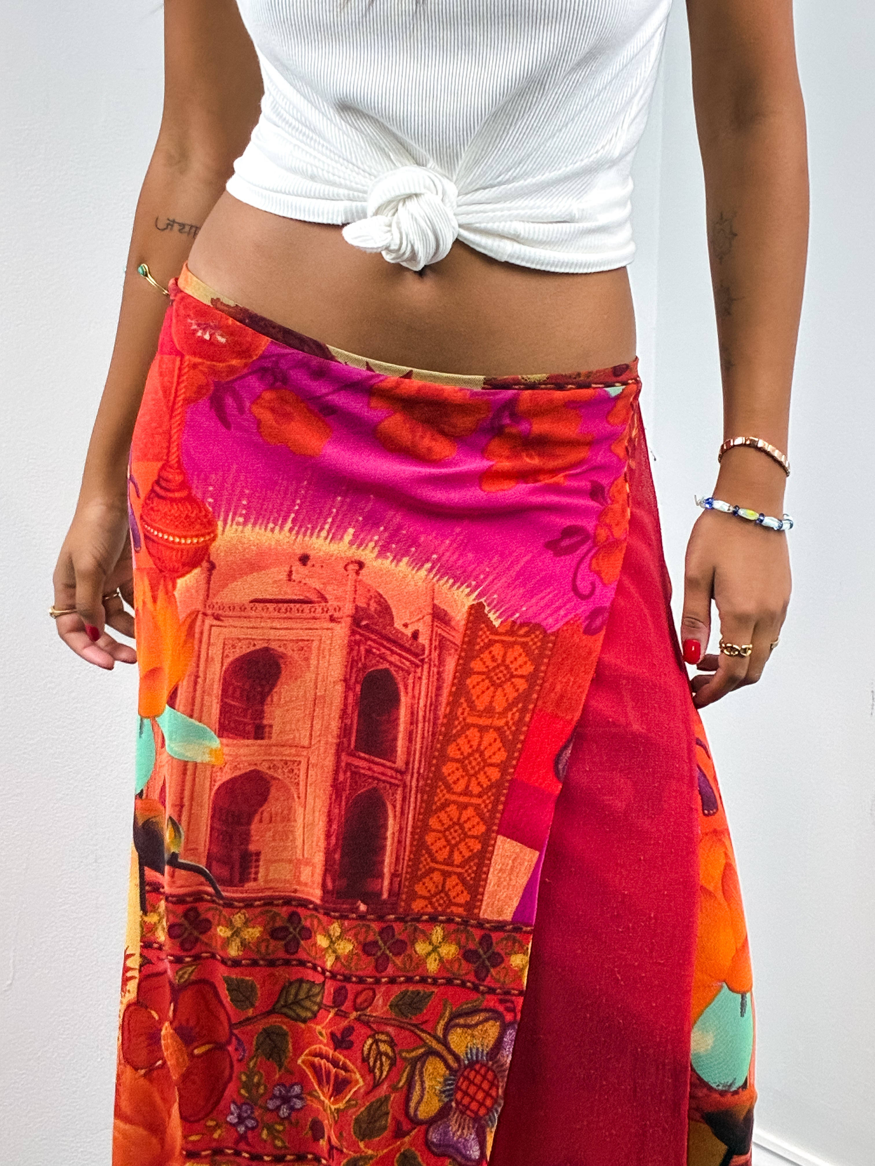 Kenzo Jeans 2000s Taj Mahal Print Sheer Mesh Maxi Skirt - M/L