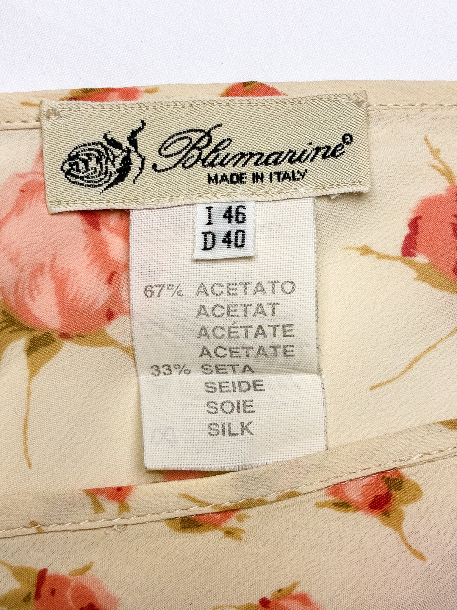 Blumarine 2000s Cream Rosebud Print Lace-Trim Midi Skirt - L