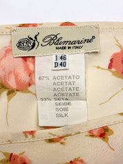 Blumarine 2000s Cream Rosebud Print Lace-Trim Midi Skirt - L