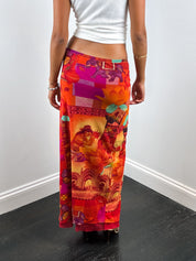 Kenzo Jeans 2000s Taj Mahal Print Sheer Mesh Maxi Skirt - M/L