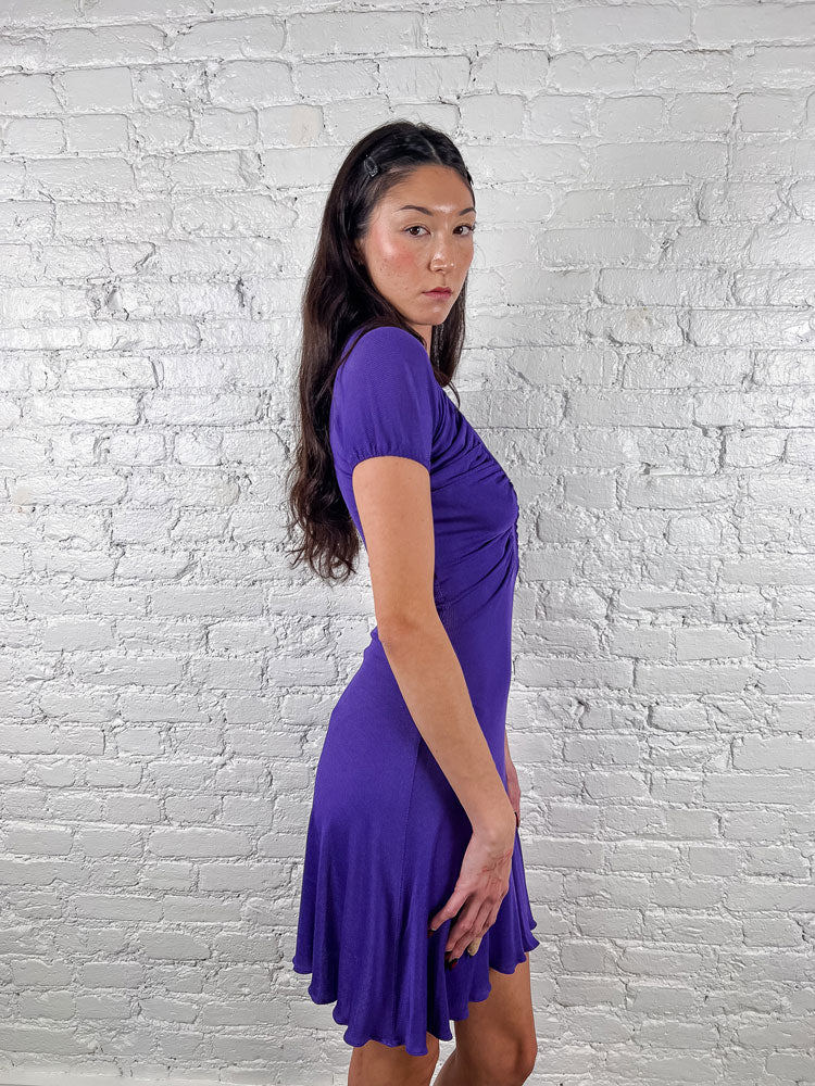 Just Cavalli 2000s Deep Violet Ruched Mini Dress