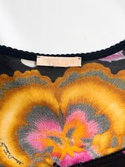 Roberto Cavalli Underwear 2000s Black Botanical Floral Mesh Top - S/M