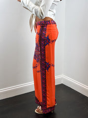 Atos Lombardini 2000s Coral Paisley Print Silk Wide Leg Pants - W28
