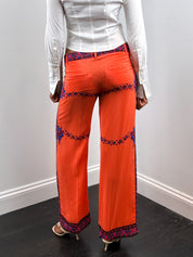 Atos Lombardini 2000s Coral Paisley Print Silk Wide Leg Pants - W28